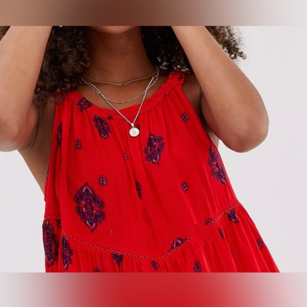 Intimately Free People Talk To Me Trapeze Mini Dress Red & Purple Women's Small - Picture 3 of 9